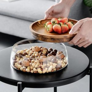 Transparent Glass Storage Canister Holder with Wood Lid